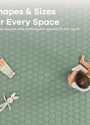Comfy Cubs Square Kids Play Mat 56 x 56in Baby Floor Mat - Fern | Soft Quilted Baby Mat for Floor with Non-Slip Bottom - Easy to Clean, Comfortable & Durable Designed Play Mat Baby