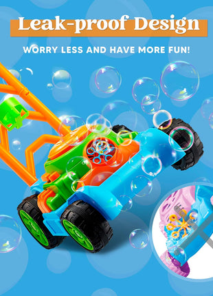 SLOOSH Spill-Proof Bubble Lawn Mower Toddler Toys Bubble Machine | Pretend Gardening Play Toy for Age 1 2 3 1-3 Year Old Baby Boys Girls for Indoor Outdoor Use Birthday Gifts (Blue)