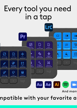 Logitech MX Creative Console, 9 Customizable LCD Keys, Stream Deck Accessories,Connectivity Technology USB-C, Control Dial for Graphic Design, Zoom, Spotify - Graphite, 3-Month Adobe Cloud Membership