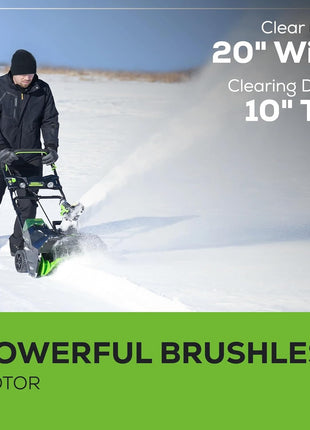Greenworks 80V (75+ Compatible Tools) 20 inch Brushless Cordless Snow Blower, 2.0Ah Battery and Charger Included