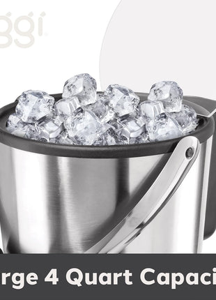 Oggi Insulated Ice Bucket, 4 Quart / 3.8 L, Stainless Steel, Black.