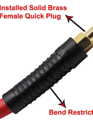 YOTOO Hybrid Air Hose 3/8-Inch by 50-Feet 300 PSI Heavy Duty, Lightweight, Kink Resistant, All-Weather Flexibility with 1/4-Inch Brass Male Fittings, Bend Restrictors, Red