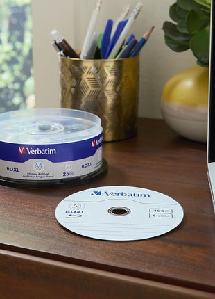 Verbatim M DISC BDXL 100GB 6X with Branded Surface Blank Blu-Ray Recordable Media – 25pk Spindle
