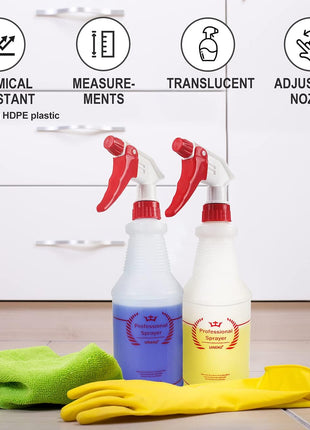Uineko Plastic Spray Bottle (4 Pack, 24 Oz, All-Purpose) Heavy Duty Spraying Bottles Leak Proof Mist Empty Water Bottle for Cleaning Solution Planting Pet with Adjustable Nozzle and Measurements