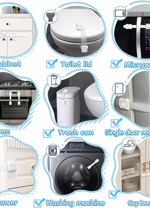 8-Pack Cabinet Locks Baby Proofing - Syican Child Proof Drawer Locks, Multi-Purpose for Drawers, Fridge, Toilet Seat, Trash Can, Ideal Stocking Stuffers, White