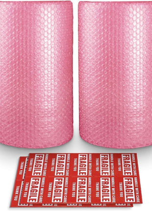 Bubble Cushioning Wrap Rolls, 3/16 inch x 12 inch x 72' ft Total [2 Rolls of 36 Feet] Perforated Every 12 inch, 20 Fragile Stickers for Packaging, Shipping, Mailing