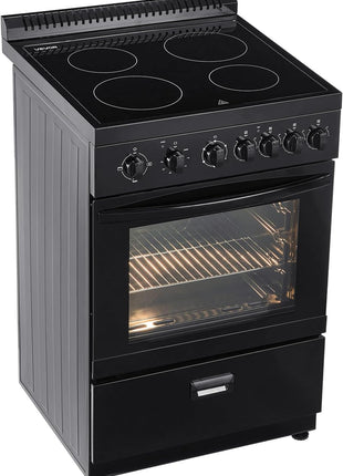 VEVOR 24in Electric Range Oven, 2.7Cu. Ft. Capacity Compact Freestanding Oven, Stainless Steel Kitchen Stove, with 4 Burners, Easy Reach Racks, Storage Drawer, Drip Pan, Indicator Light(No Power Cord)