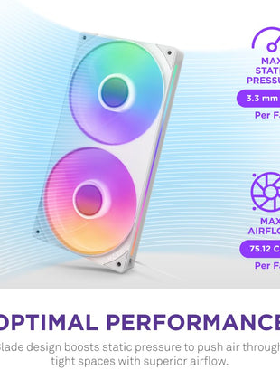 NZXT F240 RGB Core - 240mm Single-Frame RGB Fan Unit - White | 240mm single-frame unit with two 120mm RGB fans on one cable. Speed and lighting controlled through CAM.