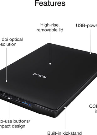 Epson Perfection V39 II Flatbed Photo Scanner 4800 dpi Optical Resolution | 4800 dpi Optical Resolution Image Scanning High-Rise Removable Lid Scan to Cloud and USB Power Black