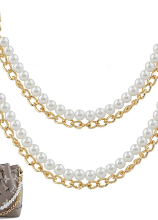 RAPUDA 2Pcs Pearl Purse Chain,Bag Purse Charms Chain for Handbags,Metal Purse Strap Extender Replacement for Handbags Crossbody Shoulder Bag,Purse Accessories Charms(12.2 inch Gold)
