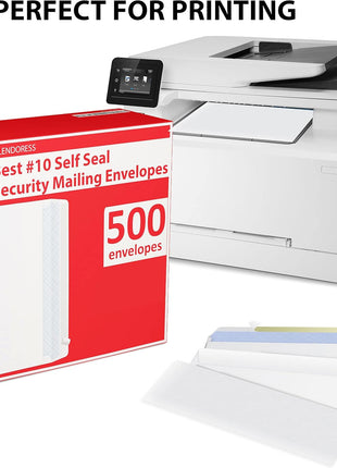 #10 Envelopes Letter Size Self Seal | 500 Business Mailing Security Peel and Sealing Envelope | 100% Tinted | no 10 White Windowless Legal Regular Plain Envelops Pack | 4-1/8 x 9-1/2 Inches | 24 LB