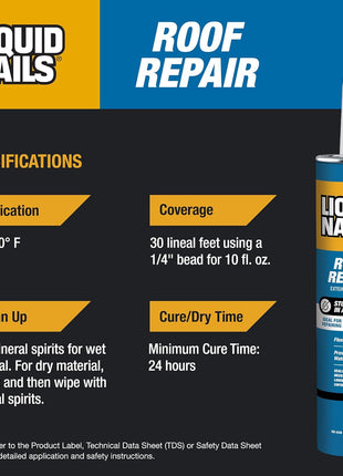 Liquid Nails Roof Repair (RR808), 10.3 oz | Waterproof All-Weather Leak & Crack Sealant for Exterior Roofing, Prevents Ice & Water Damage