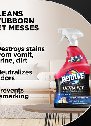 Resolve Ultra Pet Carpet Cleaner Spray – for Removal of Pet Stains & Odors, 32oz | Removes Pet Stains & Odors