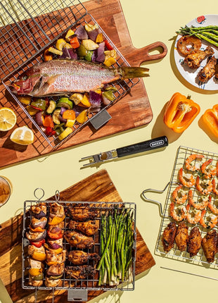 SHIZZO Grill Basket Set, Barbecue BBQ Grilling, Stainless Steel Folding Portable Outdoor Camping Rack for Fish, Shrimp, Vegetables, Cooking Accessories, Gifts for Dad, husband, Friends