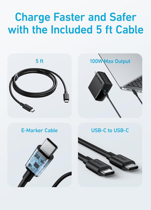 Anker MacBook Charger, Compact and Foldable 100W USB C Charger for MacBook Air, Samsung Galaxy, iPad Pro, and More, 5FT USB C Cable Included