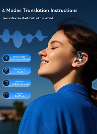 Translation Earbuds Real Time - AI 144 Language Translator Earbuds, Audifonos Traductores Inglés Español, 3-in-1 Translating Device, Translate Ear Buds for Travel Learning with Charging Case