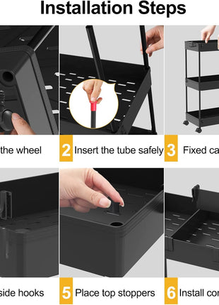 SPACELEAD Slim Storage Cart 3 Tier,Bathroom Organizer Rolling Utility,Mobile Shelving Unit Slide Out for Office, Kitchen, Laundry Room & Narrow Places,Black