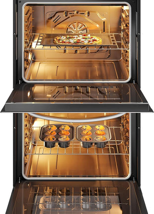 KoolMore 30-Inch Electric Double Wall Oven with Quiet, Rapid Convection Cooking, 7 Cook and Baking Modes, Dual Large Capacity Ovens, Stainless-Steel Unit, Self-Cleaning (KM-WO30D-SS)