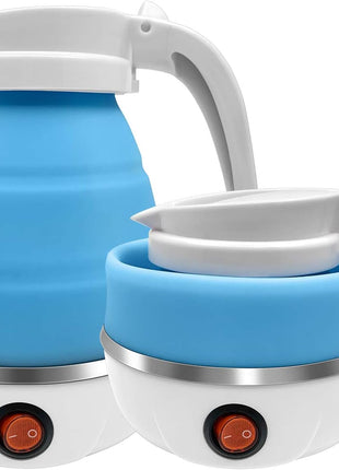 UpdateClassic Travel Portable Foldable Electric Kettle, 0.6L Small Collapsible Hot Water Boiler For Coffee Tea (Blue)