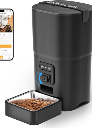 PAPIFEED Automatic Cat Feeder with Camera, 6L Cat Food Dispenser with App, 2.4G WiFi Timed Cat Feeder for Dry Food, 2-Way Audio, Smart Pet Feeder for Small Dog, 10 Meals/Day, 12 Portions/Meal