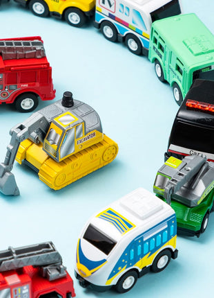 JOYIN 18 Pcs Pull Back City Cars and Trucks Toy Vehicles Set, Friction Powered Mini Cars Toys for Toddlers, Party Favors for Kids 3-5, Birthday Gifts for Boys and Girls, Goodie Bag Stuffers