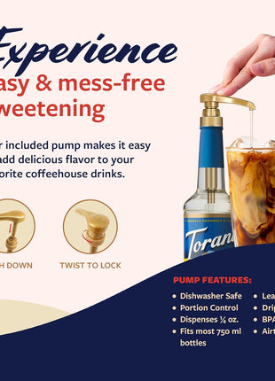Torani Sugar Free Coffee Syrup, Vanilla Flavored Syrup for Drinks, Zero Calorie, Pump Included, 25.4 Fl Oz