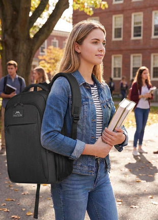 MATEIN Business Laptop Backpack, 15.6 Inch Travel Work Bag for Men Women | Water Resistant Daypack, Personal Item Bag Size, Anti Theft Pocket, Luggage Strap, Computer Backpack for Work College, Black
