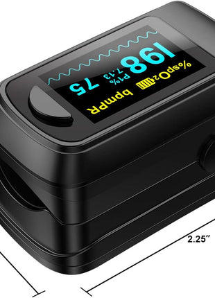 Fingertip Pulse Oximeter Blood Oxygen Monitor Pulse Ox, Heart Rate and Fast Spo2 Reading Oxygen Meter with OLED Screen Included Batteries and Lanyard