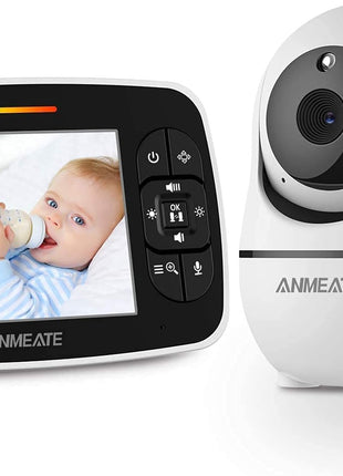 ANMEATE Baby Monitor with Remote Pan-Tilt-Zoom Camera,Large Display Video Baby Monitor with Camera and Audio |Infrared Night Vision |Two Way Talk | Room Temperature| Lullabies and 960ft Range(Black1)