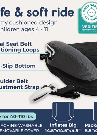UberBoost Inflatable Booster Seat for Car, Travel Booster Seat, Black/Gray
