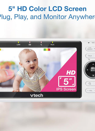 VTech Smart WiFi Baby Monitor, 2 Cameras – See Both Rooms at Home or from Anywhere, Free App, 1080p Split Screen, 5inch HD Screen, Pan-Tilt-Zoom, Night Vision | VM901-2