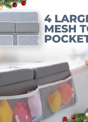 Comfortable Baby Bath Kneeler and Elbow Rest Pad Set - 1.5 Inch, Grey | Memory foam core, bathtub kneeling pad for bathing infants to toddlers, knee mat, toy organizer, machine washable