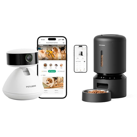 PETLIBRO AI Multi-Pet Recognition Pet Camera + Granary Black Timed Automatic Cat Feeder for Dry Food, Camera with Phone App, Daily Activity Analysis & Smart Summaries, 360° Auto Tracking 2-Way Talk