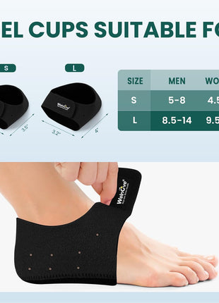 Welnove Gel Heel Protector Cups, Inserts Pads for Women Men, Plantar Fasciitis, Heels Spur Pain Relief, Achilles Tendonitis Dry Cracked Heel Support Cushion Black (W 4.5-9 / M 5-8)