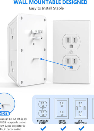 Outlet Extender Surge Protector - 6 Outlet Splitter with 4 USB Ports (2 USB C), Multiple Plug Expander Wall Charger, 3 Sided Multi Plug Wall Adapter Power Strip for Home Office Kitchen Travel