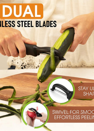 Spring Chef Premium Swivel Vegetable Peeler, Soft Grip Handle and Ultra Sharp Stainless Steel Blades   Perfect Kitchen Peeler For Veggie, Fruit, Potato, Carrot, Apple   Black