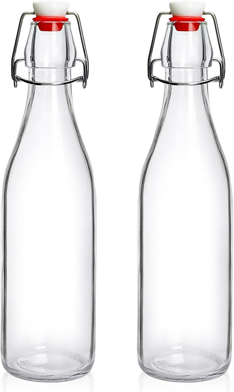 2 Pack Swing Top Glass Bottles 16oz, Flip Top Glass Bottle with Airtight Lid for Fermentation, Kombucha, Mead, Vanilla Extract, Coquito, Vinegar, Beer, Kefir, Wine, Soda, Juice, Oil for Home Brewing