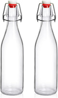 2 Pack Swing Top Glass Bottles 16oz, Flip Top Glass Bottle with Airtight Lid for Fermentation, Kombucha, Mead, Vanilla Extract, Coquito, Vinegar, Beer, Kefir, Wine, Soda, Juice, Oil for Home Brewing