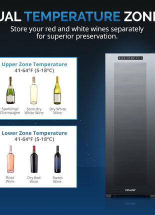 NewAir Shadow Series Wine Cooler Refrigerator 56 Bottles Dual Temperature Zones, Freestanding Mirrored Wine and Beverage Fridge with Double-Layer Tempered Glass Door & Compressor Cooling for Wine