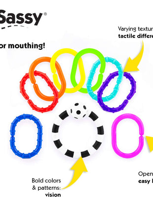 Sassy Ring O Links 9 Piece Set, Links for Stroller or Carrier Seat, 0+ Months