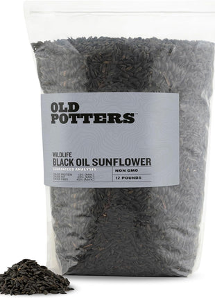Old Potters Wildlife Black Oil Sunflower Seeds for Birds and Wildlife, Non-GMO & USA Grown on Small Farms (12 lbs)