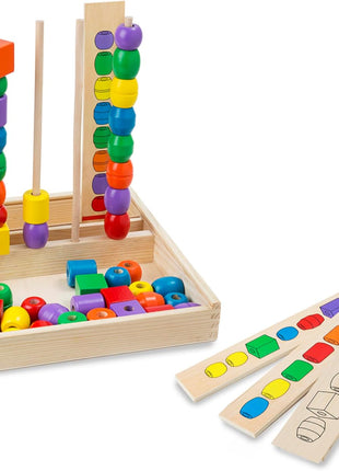 Melissa & Doug Bead Sequencing Set with 46 Wooden Beads and 5 Double-Sided Pattern Boards