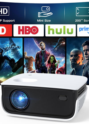 Mini Projector, NICPOW Upgrade Portable Outdoor Movie Projector, 1080P and 200" Supported Small Projector Compatible with TV Stick, Phone, PS5, HDMI, USB for Home, Bedroom, Gaming, Outdoor Use