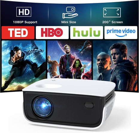 Mini Projector, NICPOW Upgrade Portable Outdoor Movie Projector, 1080P and 200" Supported Small Projector Compatible with TV Stick, Phone, PS5, HDMI, USB for Home, Bedroom, Gaming, Outdoor Use