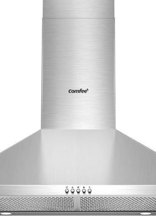 COMFEE' Wall Mount Range Hood 30 Inch, 450 CFM Ducted/Ductless Convertible | Stainless Steel Chimney-Style Vent Hood, 3-Speed Exhaust Fan with 2 LED Lights and 5-Layer Aluminum Permanent Filters