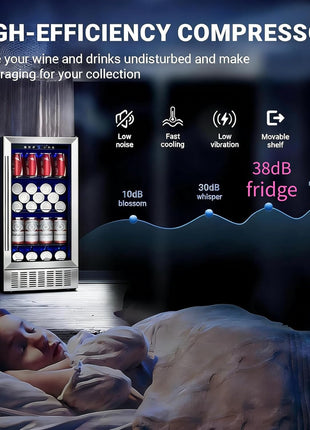 AAOBOSI 24 Inch Dual Zone Wine and Beverage Cooler,19 Bottles & 88 Cans Upgraded Wine Fridge,Built-in and Freestanding,Removable Fashion Wooden Frame,Intelligent Digital Temperatrue Control,Low Noise