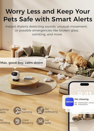 2026 3K Pet Camera Treat Dispenser, 32ft Remote Tossing for Dogs & Cats – Reduces Separation Anxiety, 360° View, Security Indoor Cam w/ Phone App, Barking Alerts, No Subscription, 5G WiFi, Robot M3
