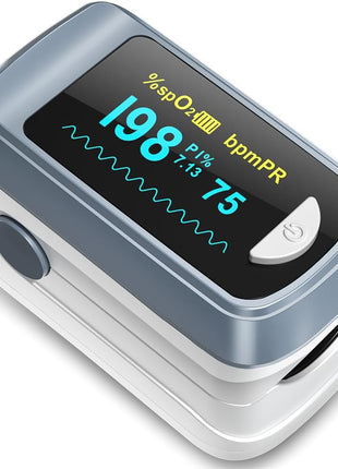 Fingertip Pulse Oximeter Blood Oxygen Saturation Monitor Pulse Ox, Heart Rate and Fast Spo2 Reading Oxygen Meter with OLED Screen Included Lanyard and 2 x AAA Batteries