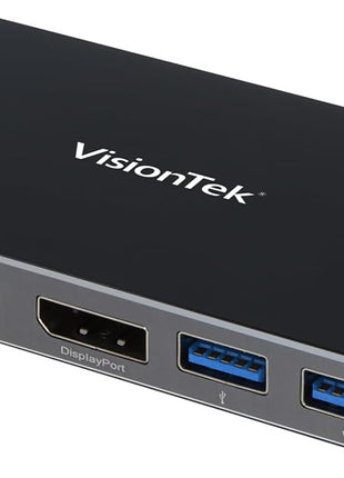 VisionTek VT200 Portable USB-C Dual Monitor Hub - 1x DP, 1x HDMI, 1x VGA, 2X USB-A Ports, 1x USB-C for Windows/MacOS/ChromeOS/iOS