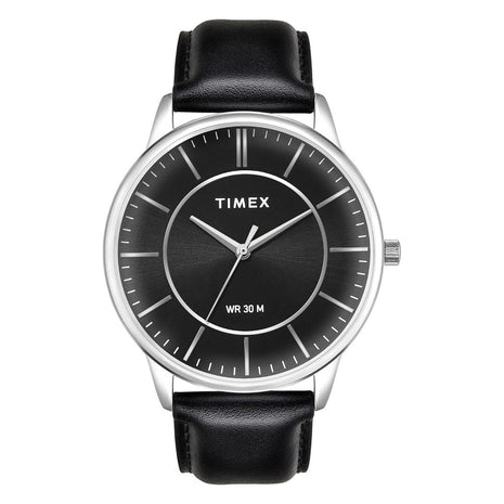 TIMEX Classics Analog Watch for Man with Black Round Dial & Black Leather Strap Band Water Resistant Men's Wrist Watches - TWTG12101